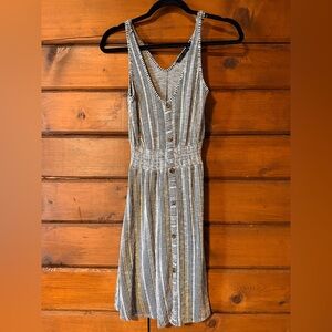 Striped Sleeveless Button-Front Dress - Black and White